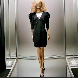Vintage Retro 80s 90s Puff Sleeve Snake Embossed Bodycon Mini Dress Sz L